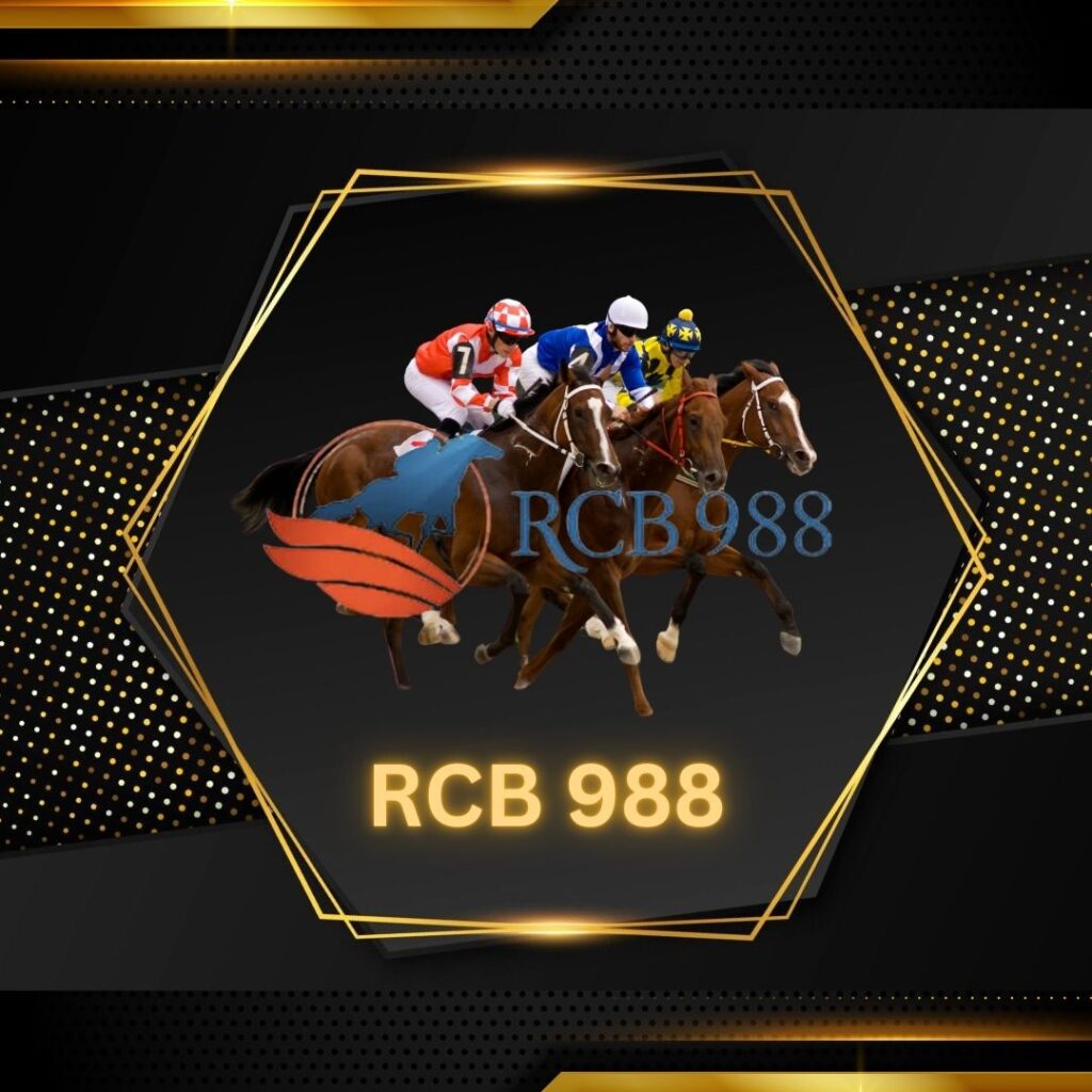 RCB 988 promotional image featuring players at a horse racing event, highlighting iCrown8 Games' sports betting options.